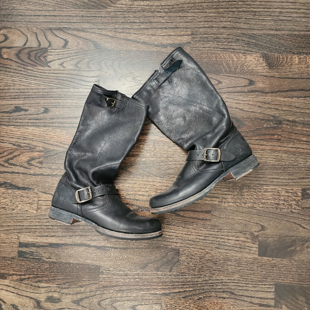 Frye Black Leather Boots with Buckle